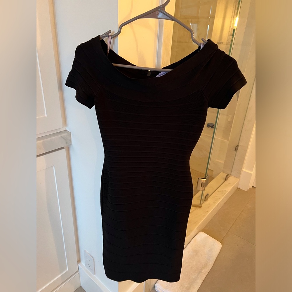Herve Leger Black Sheath Mini Dress Short Sleeve